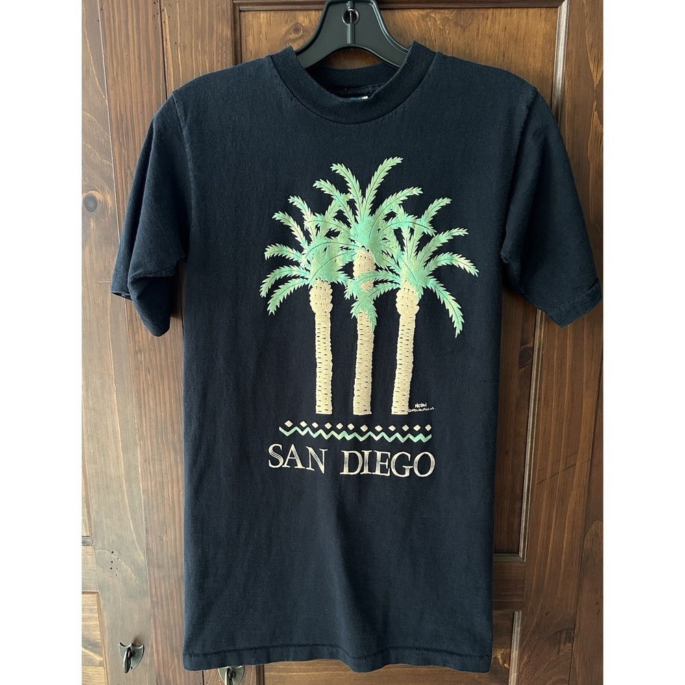 Nathan Richards puffy paint shirt womans Black 1990 Palm Trees San Diego